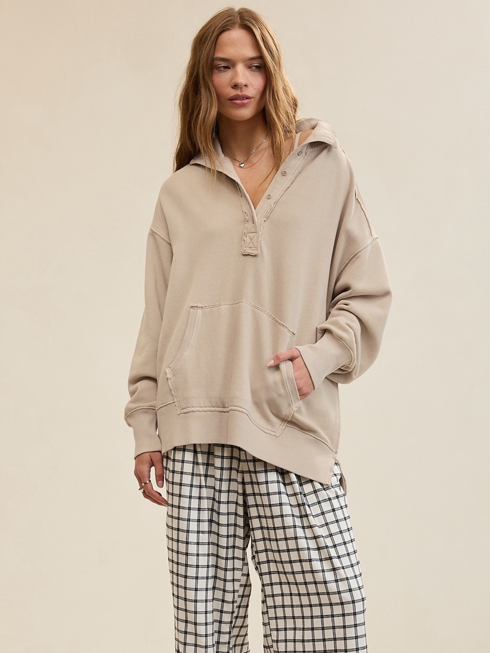 Aerie Neutral Oversized Vintage-Style Polo Sweater Size Medium